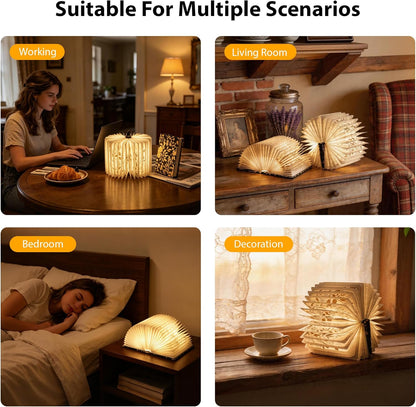 Book Lover Gift, Folding Book Lamp Decor, Portable Print Book Light