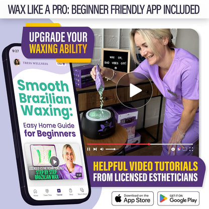 Tress Wellness Award Winning Waxing Kit for Sensitive Skin, Safe for Face & Skin, Easy to Use, At-Home Kit for Face, Bikini, Brazilian & Full Body - Digital Display, Black Purple Flower