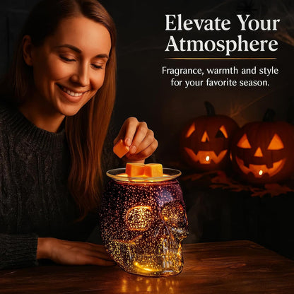 Wax Melt Warmer, Wax Warmer for Scented Wax with Light Bulb, Electric Skull Wax Burner, Halloween Fragrance Wax Melter for Home and Gifts (Rainbow Skull)