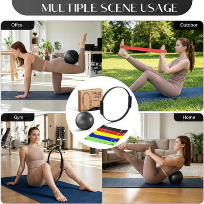 Pilates Kit, 13.5" Pilates Ring with Mini Ball & Resistance Bands
