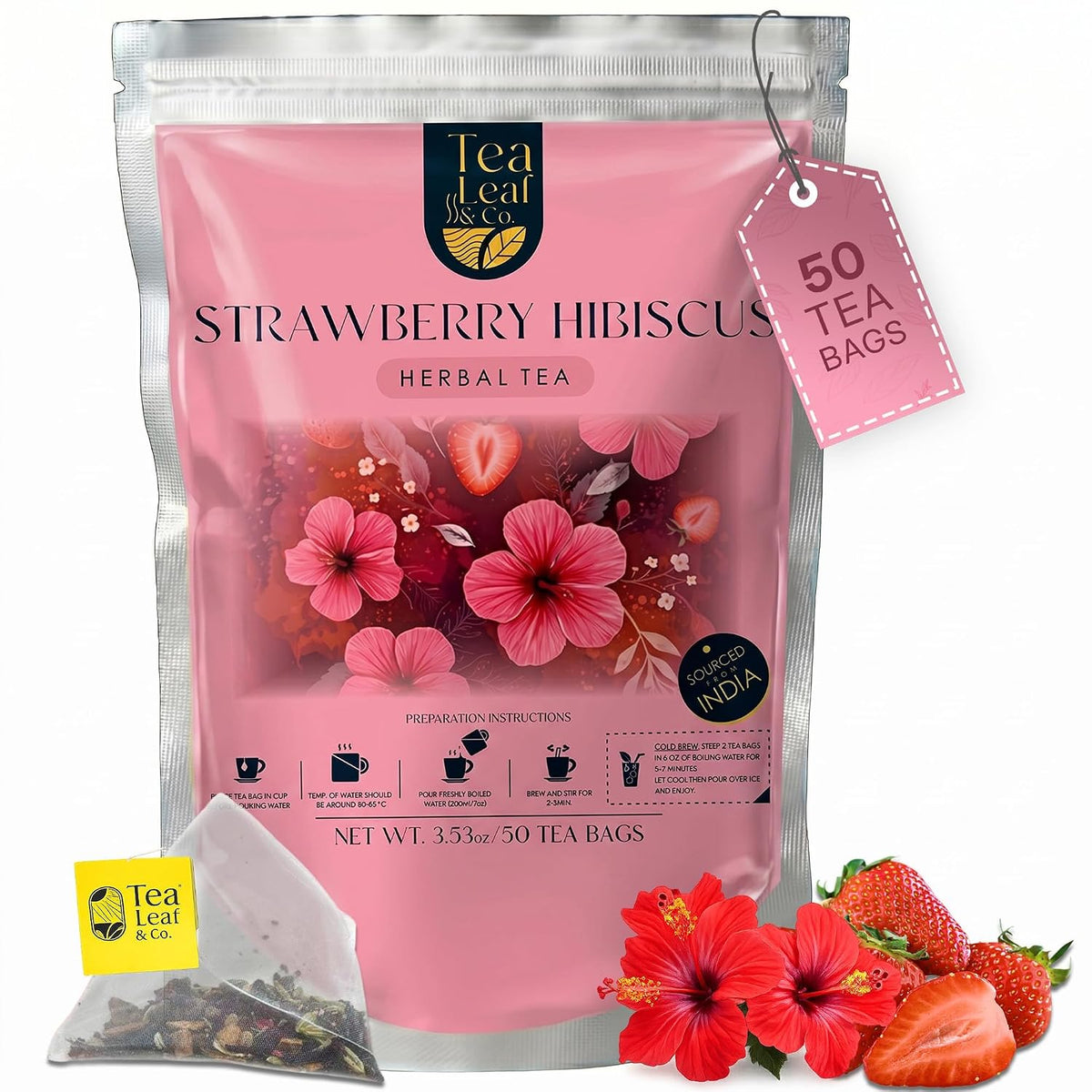 Hibiscus Herbal Tea (100 gm/3.5 oz), Natural Herbal Infusion, 50 Tea Bags