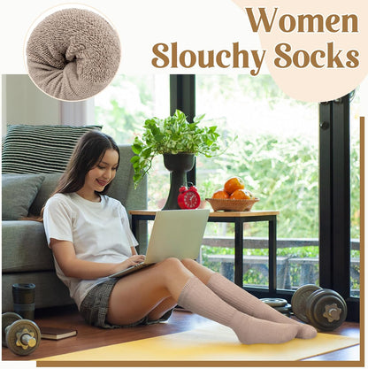 Justay 5 Pairs Slouchy Socks for Women - Slouch Long Crew Knit Boot Athletic Calf Tube Scrunch Socks