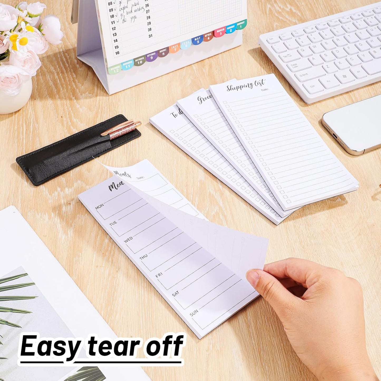 Thboxes 4 Pack Magnetic Note Pad for Fridge with Pen Holder, Totally 200 Sheets Grocery List Magnet Pad for Refrigerator Magnetic Shopping List Pad（Fruit Design）