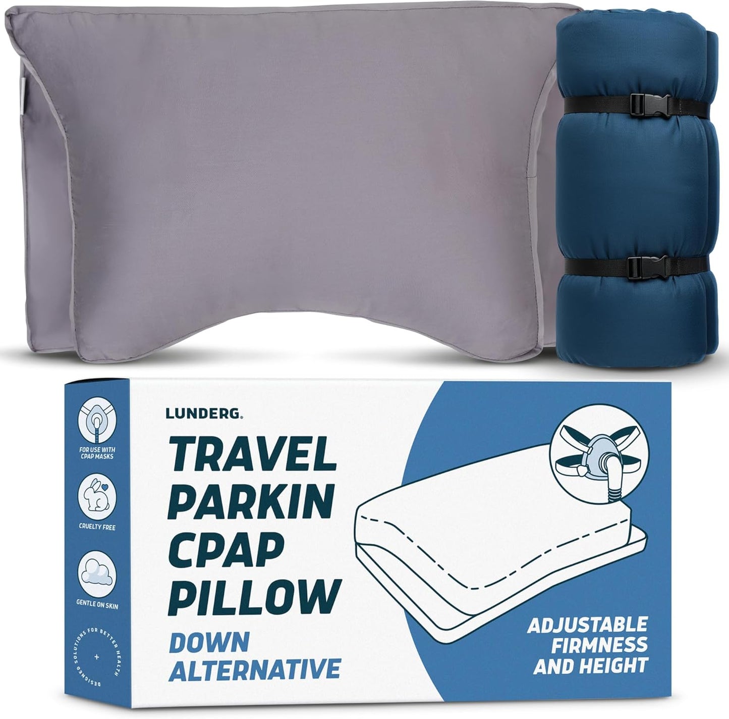 Lunderg Parkin CPAP Pillow for Side & Back Sleepers - The Only Down Alternative with Adjustable Filling & 100% Cotton Case - Reduce Air Leaks & Mask Pressure for Better Sleep - Works with All Masks