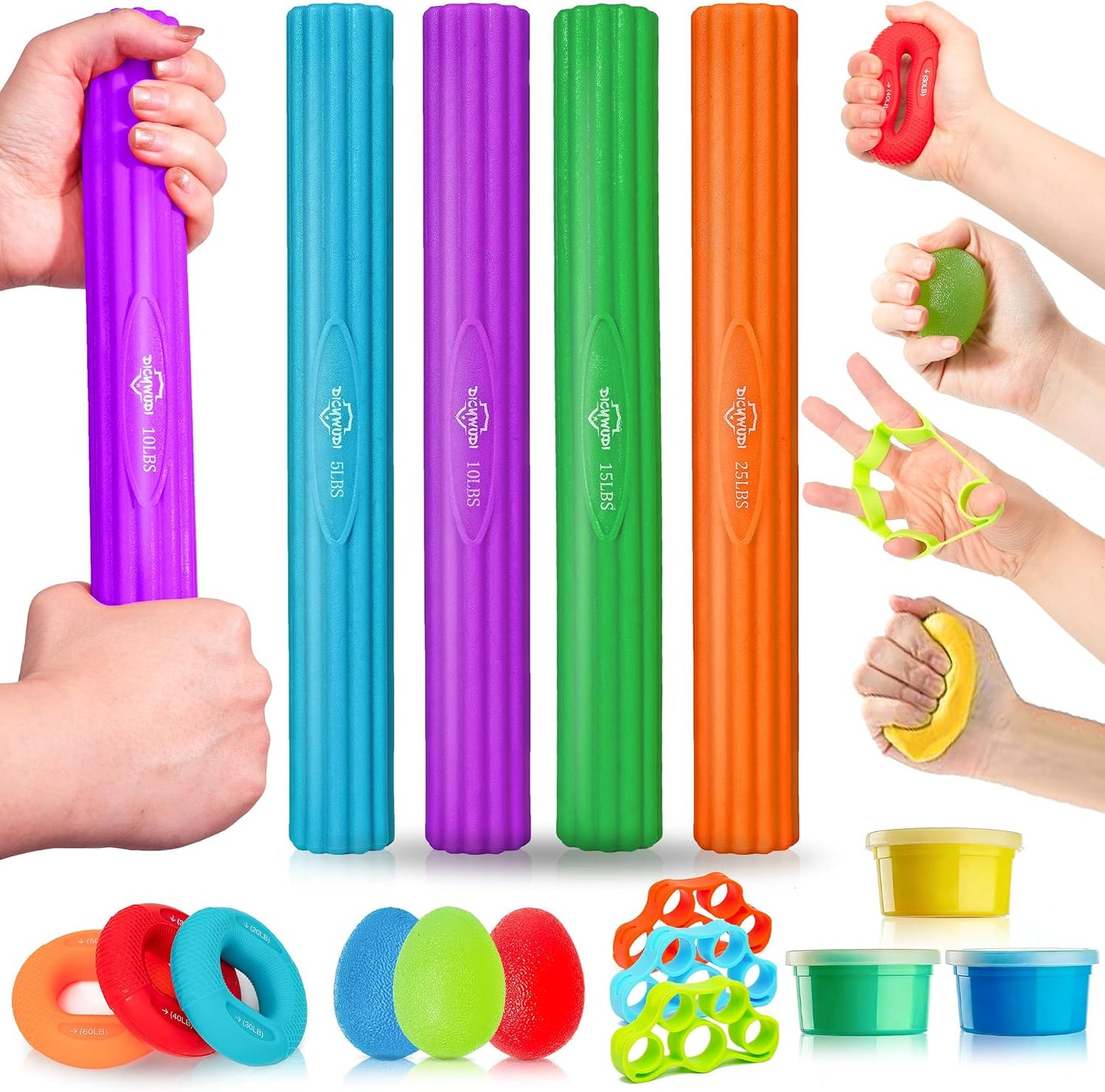 DICYWUDI Flex Therapy Bar and Grip Strength Trainers Set, Physical Therapy & Resistance Bar for Golfers Elbow,Tendinitis,Wrist,Forearms Pain, Improve Grip Strength and Relieve Pain