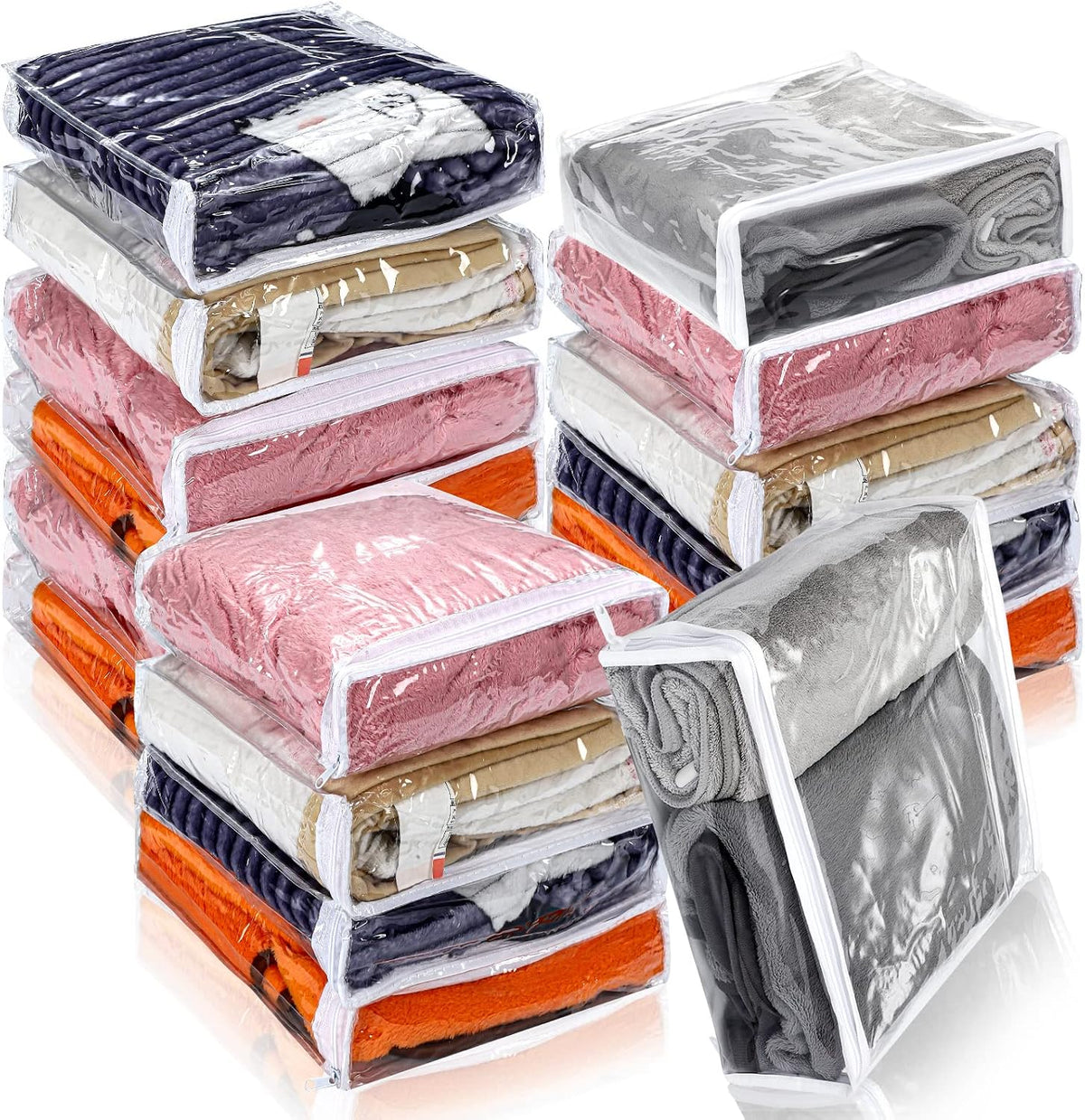 Kingdder 16 Pcs Clear Zippered Storage Bags Plastic Sweater Bag with Zipper