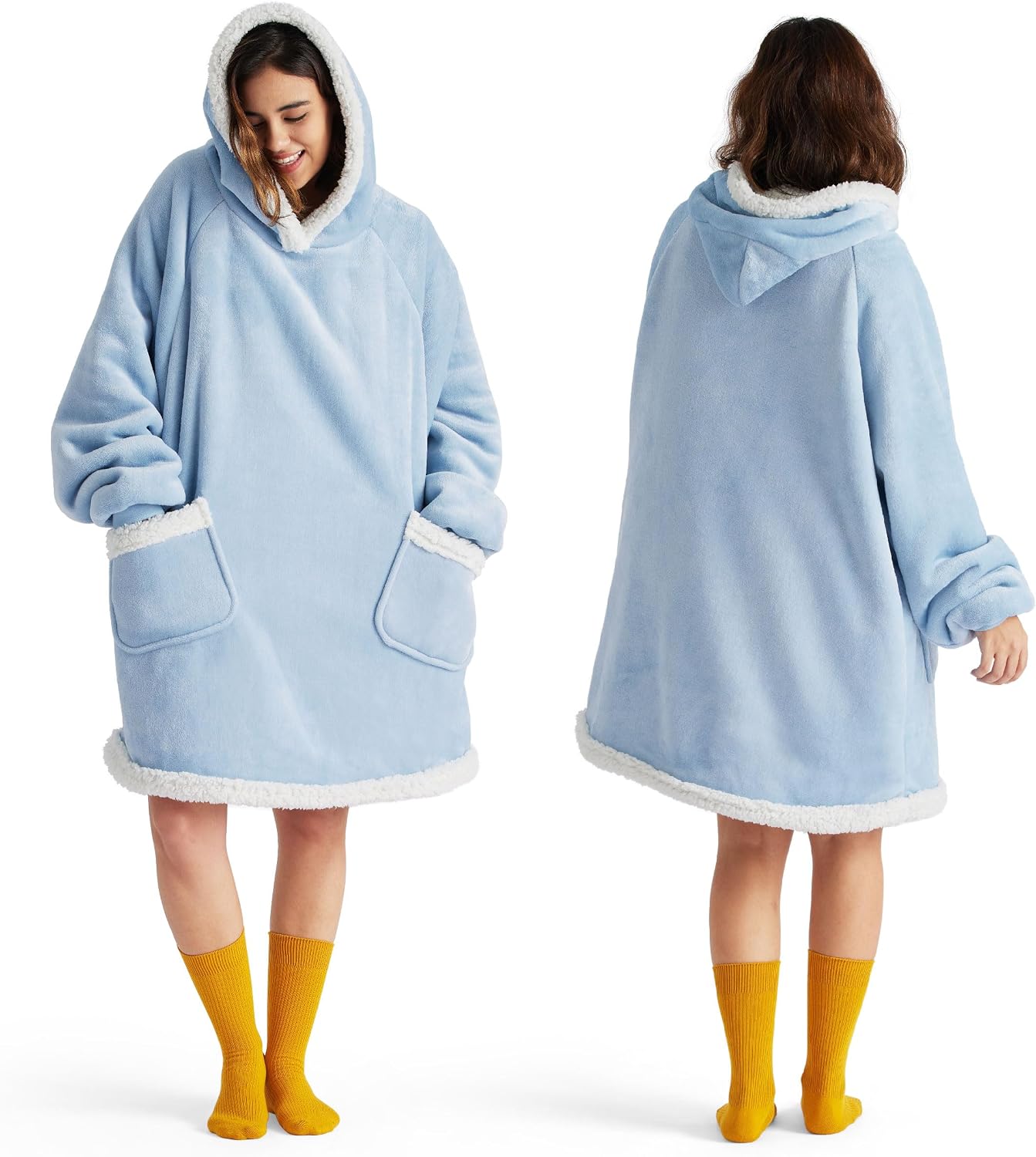 Bedsure Blanket Hoodie, Wearable Blanket Hoodie as Gifts for Mom, Birthday Gifts for Women Kids Teens Mother's Day Sherpa Sweatshirt, Grey, Standard