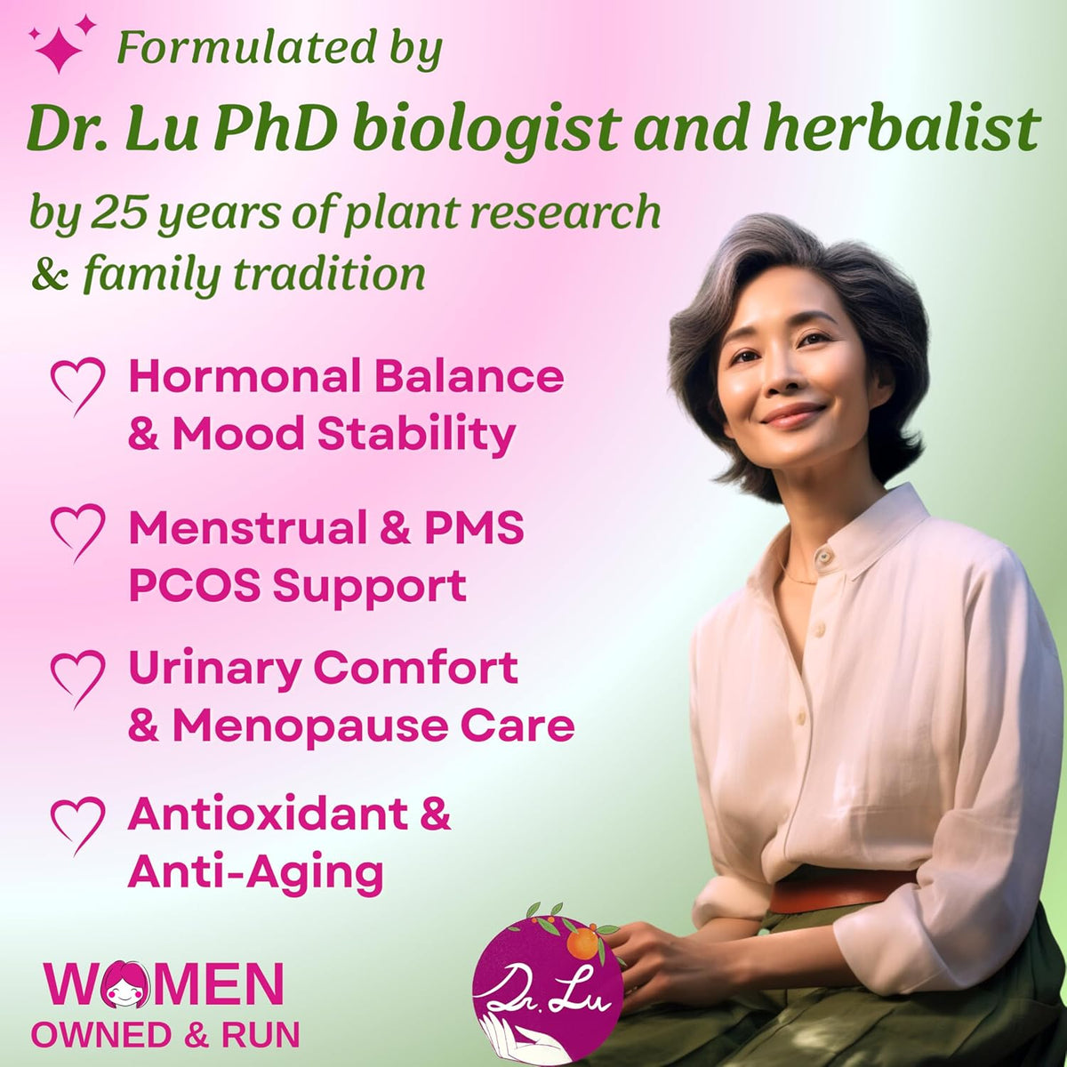 Dr. Lu's Happy Girl Tea | 100% Natural Herbal Tea for Hormone Balance, Menstrual, PMS, PCOS & Menopause | Antioxidant & Anti-Aging Rose Tea with Raspberry Leaf, Cranberries, Goji Berries & More