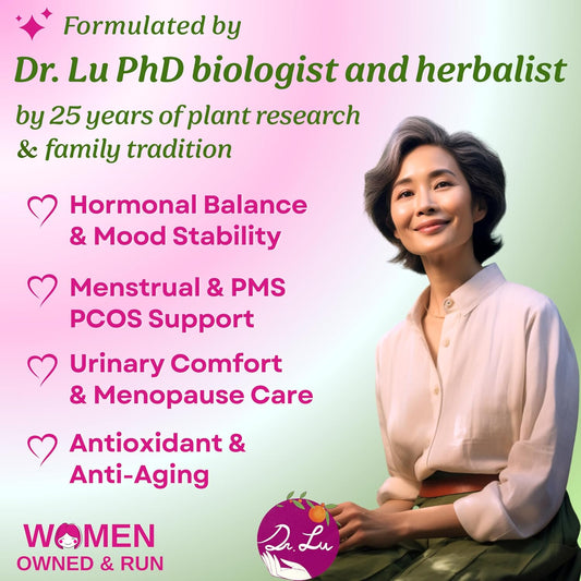 Dr. Lu's Happy Girl Tea | 100% Natural Herbal Tea for Hormone Balance, Menstrual, PMS, PCOS & Menopause | Antioxidant & Anti-Aging Rose Tea with Raspberry Leaf, Cranberries, Goji Berries & More