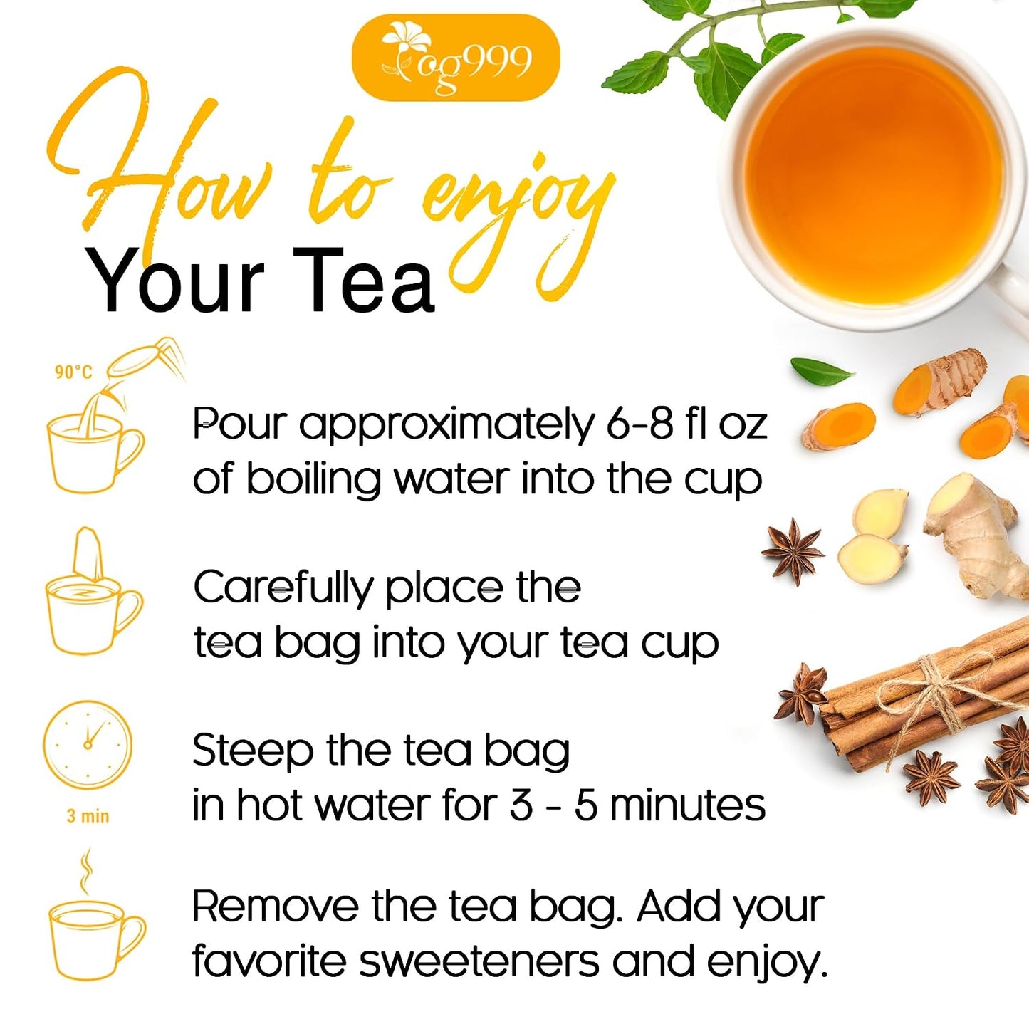 120 Bags Premium Turmeric Ginger Cinnamon Tea, Improve Digestion, Support Brain, Weight, Skin and Sleep, Eco-Conscious Tea Bags and Premium Natural Ingredients. Turmeric Ginger Herbal Tea. No Sugar, No Caffeine, No Gluten, Vegan.
