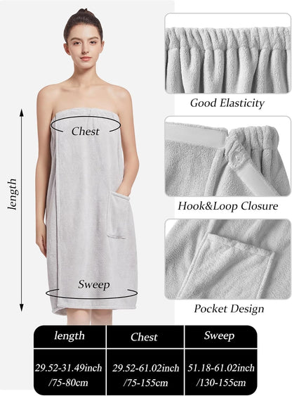Women'S Soft Wrap Towel Full Length，Bath Robe After Shower Female Plush Long，Spa Bathrobes Lightweight With Pockets