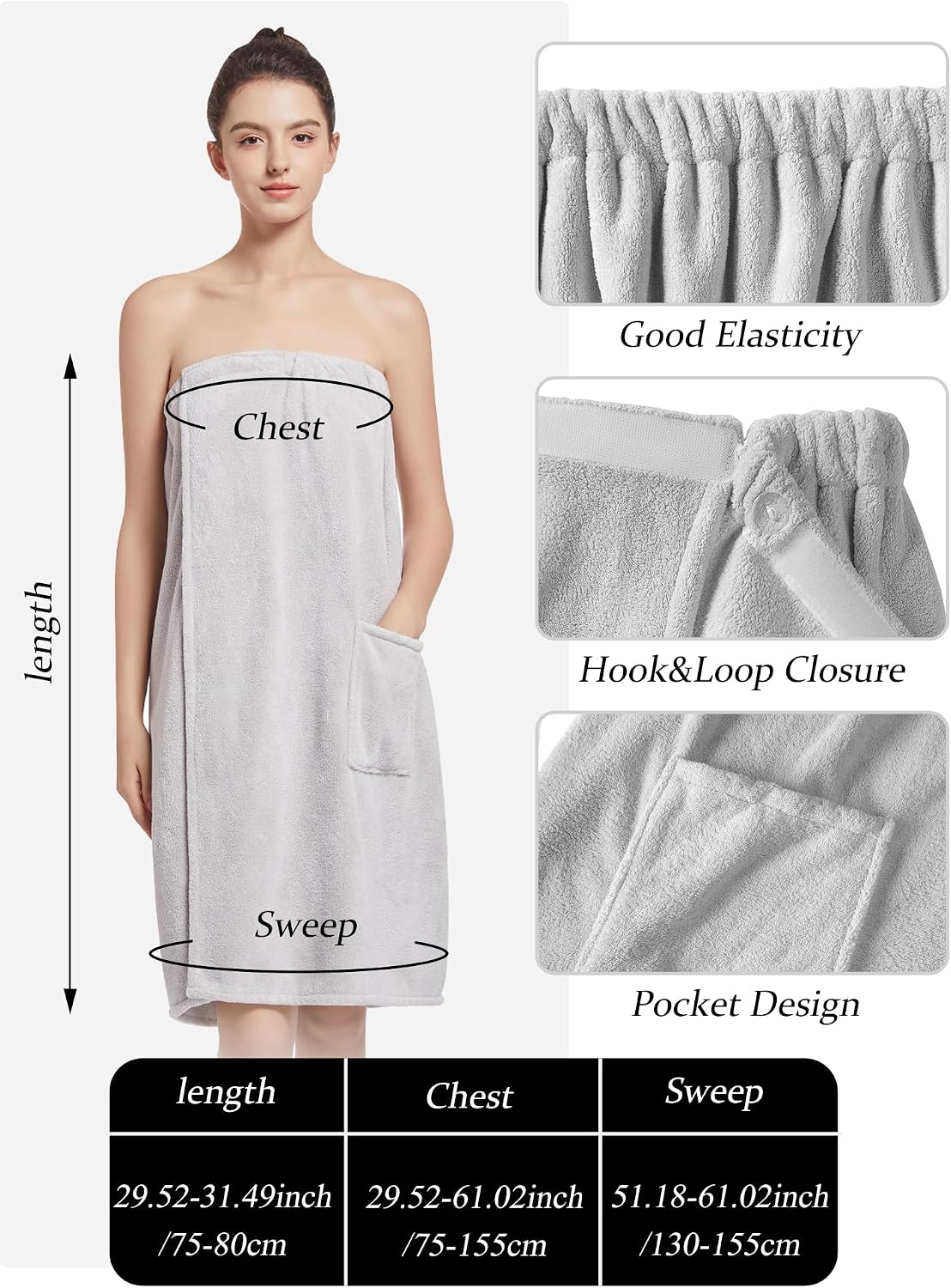 Women'S Soft Wrap Towel Full Length，Bath Robe After Shower Female Plush Long，Spa Bathrobes Lightweight With Pockets