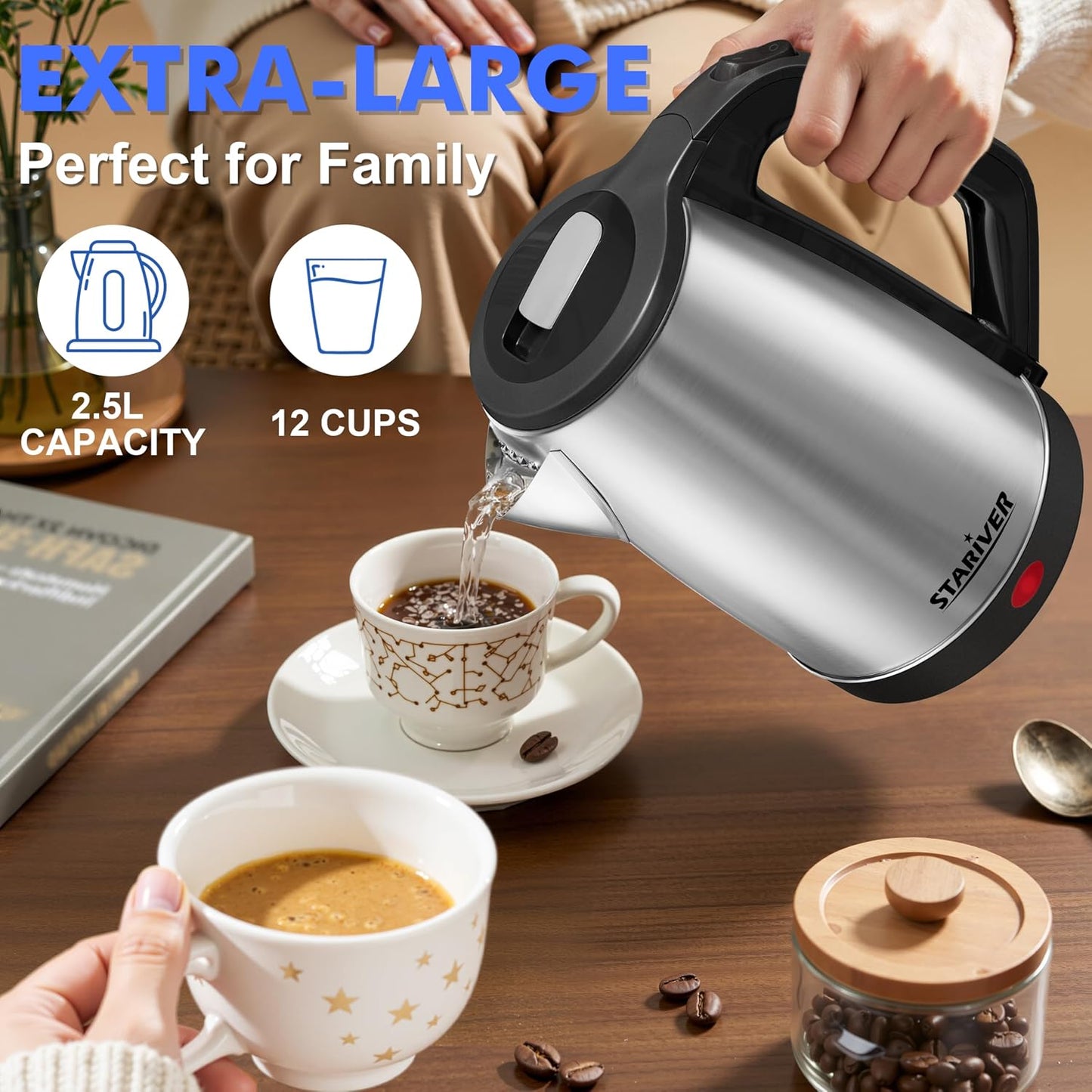 Stariver 2.5L Large Electric Kettle, BPA-Free Stainless Steel Water Kettle