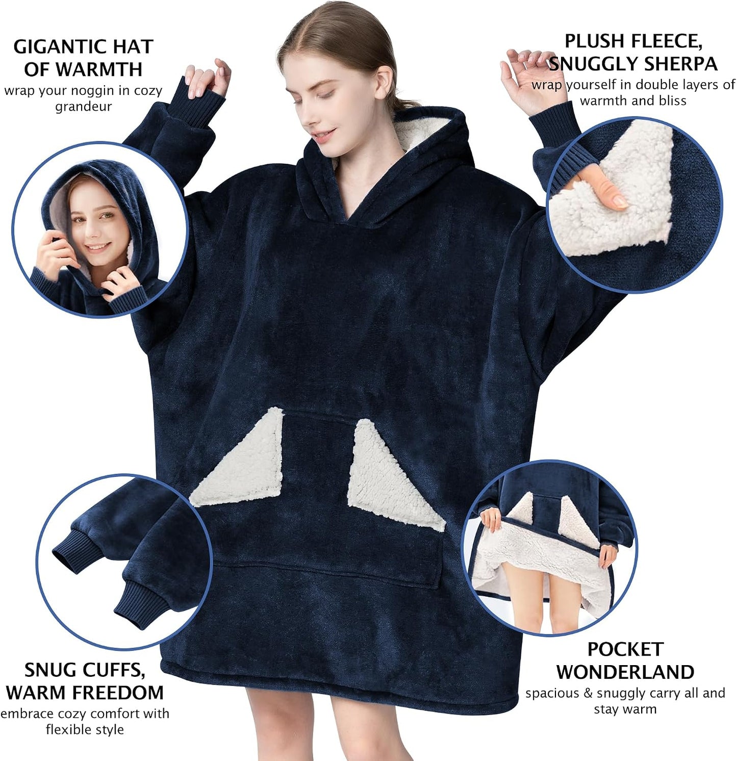 Touchat Wearable Blanket Hoodie, Oversized Sherpa Blanket Sweatshirt with Hood Pocket and Sleeves, Super Soft Warm Plush Hooded Blanket for Adult Women Men, One Size Fits All (Pink)