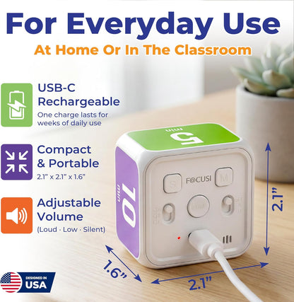 Visual Timer for Kids & Adults – Pomodoro Timer Cube with 5/10/25/45 Min Presets, Custom Visual Countdown & Count Up, Digital Classroom Timer for ADHD, Focus, Study, Work, Rechargeable