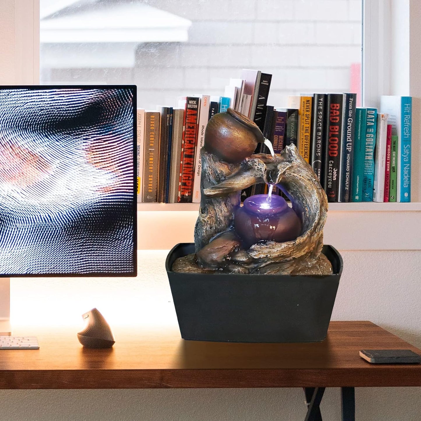 Ferrisland Tabletop LED Light Meditation Indoor Waterfall Fountain