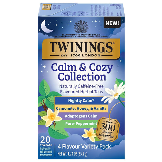 Twinings Calm & Cozy Bedtime Herbal Tea Variety, 20 Count, Pack of 1