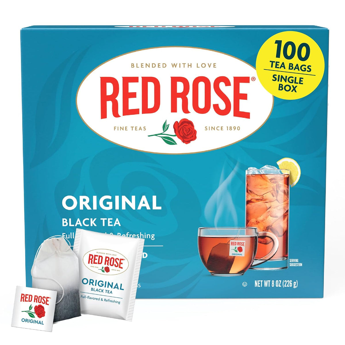 Red Rose Original Black Tea, Full-Flavored Strong Tea, 100 Tea Bags