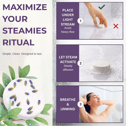 STEAMIES Eucalyptus Shower Steamers Aromatherapy 15 Pack, Self Care Gifts for Women & Men, Spa Stress Relief & Relaxation, Menthol, Peppermint & Tea Tree Essential Oil Shower Tablets