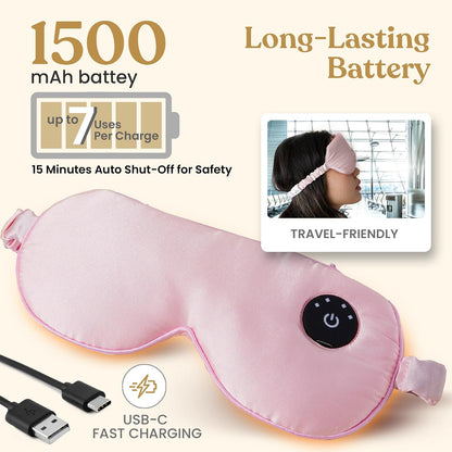 Silk Cordless Heated Eye Mask for Dry Eyes - Heating Warm Electric Mask Hot Moist Compress Heating Pad, Blepharitis, Chalazion, Stye - USB Rechargeable Sleep Mask - Pink