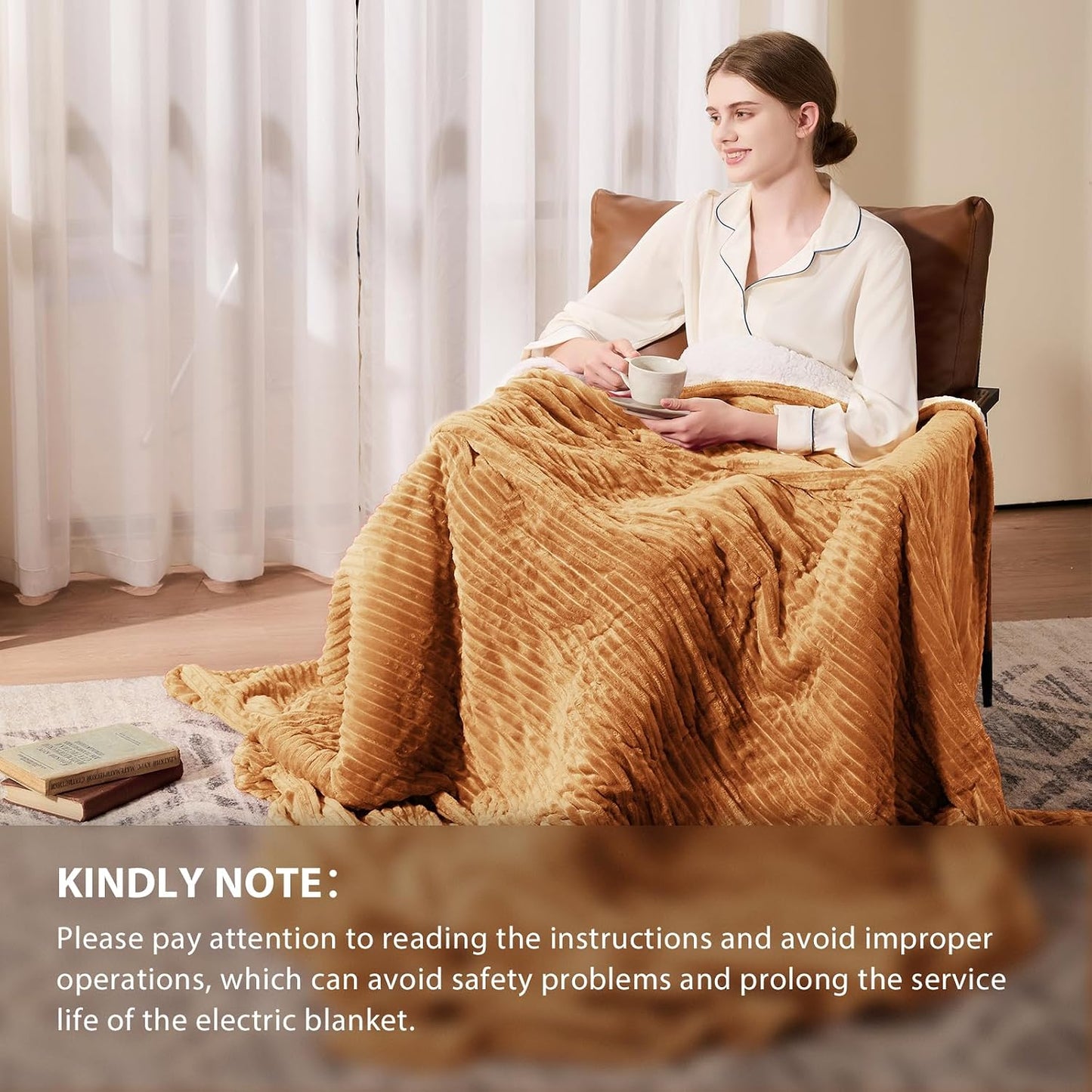 Homemate Heated Blanket Electric Throw - 50"x60" Heating Blanket Throw 1/2/4/6/8 Hours Auto-Off 10 Heat Levels Over-Heat Protection Soft Flannel Sherpa Heater ETL Certification