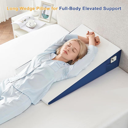Yojoker Extra-Long Wedge Pillow, 34" Bed Incline Cushion for Sleeping, Back & Arm Support, After Surgery, Acid Reflux, Snoring Relief, Foam Triangle Pillow
