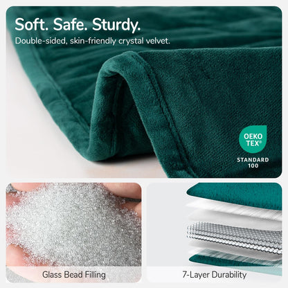 Kaisa Weighted Lap Blanket 7 lbs 41" x 53", Cozy Luxury Crystal Velvet Small Weighted Blanket for Adults, Portable Travel Weighted Blanket for Relaxation, All-Season Blanket, Machine Washable, Green