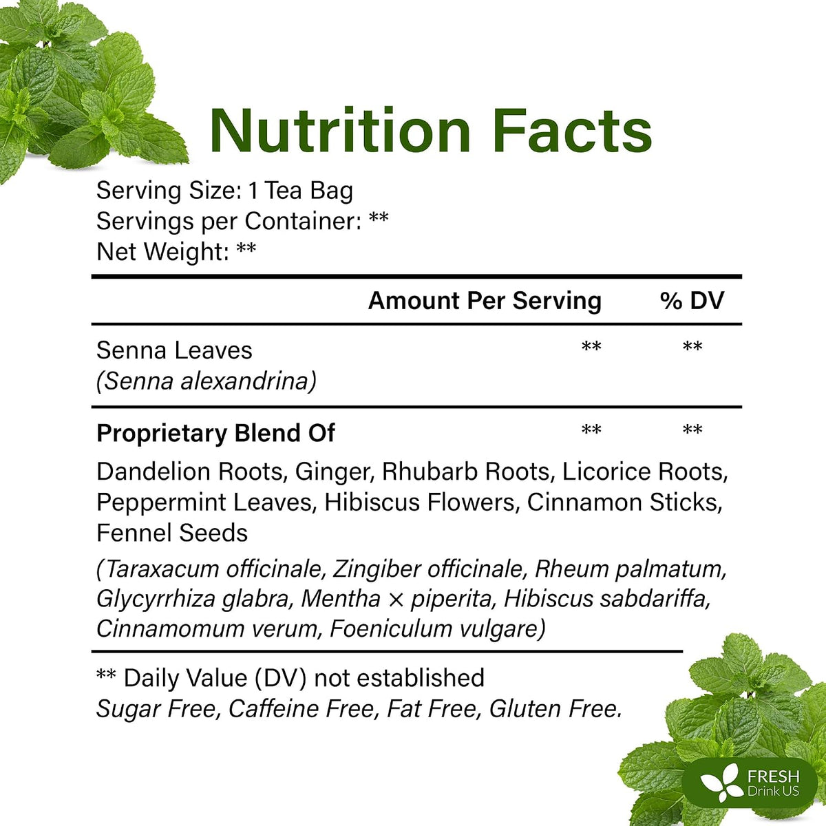 FreshDrinkUS, Premium 135 Tea Bags Men Super Tea – Herbal Blend with Senna, Dandelion Root, Ginger, Peppermint & More – 100% Natural, Sugar-Free. Caffeine-Free. Gluten-Free. Vegan