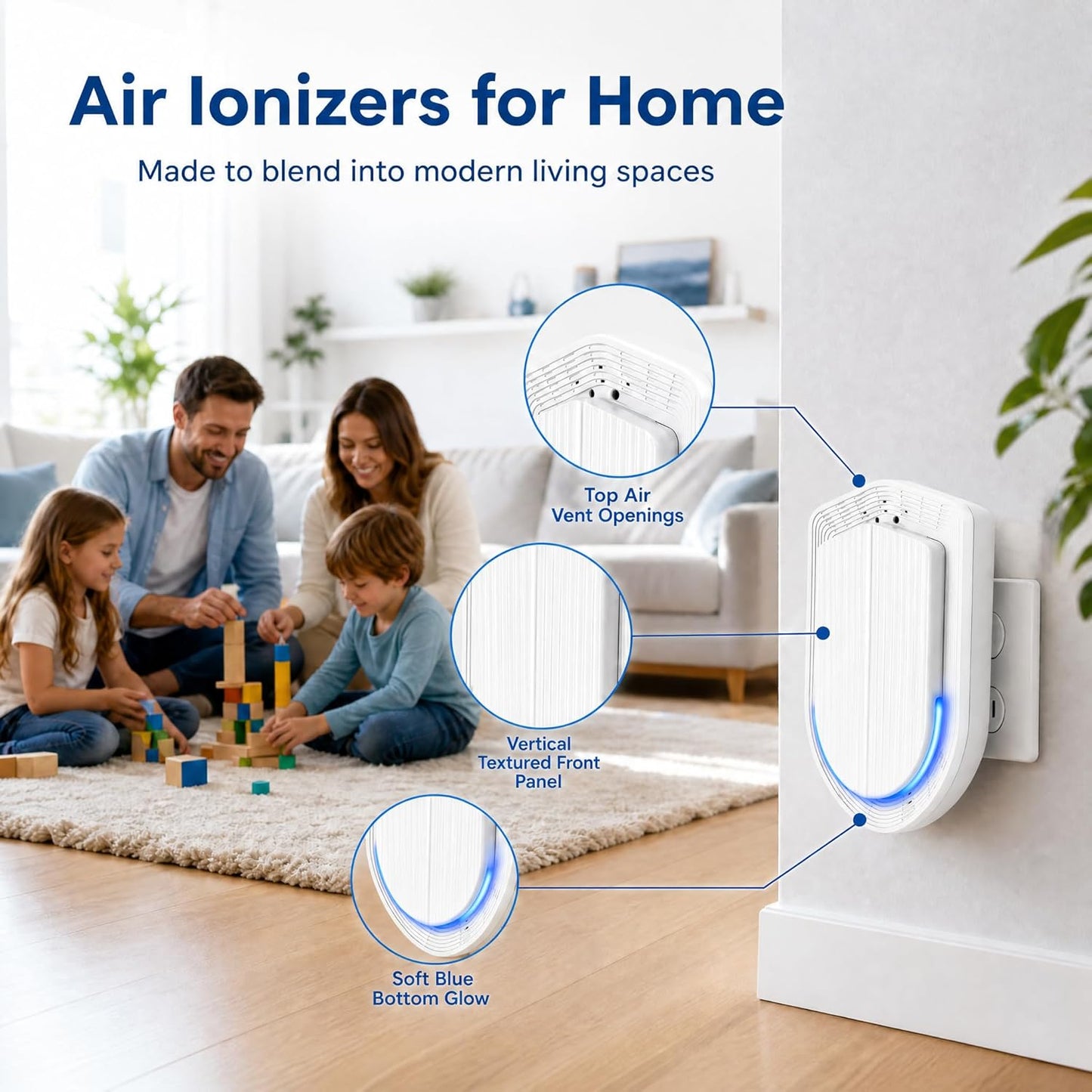 Plug In Air Ionizers - 2 Pack Negative Ion Technology Air Purifier, Quiet Mini Air Freshener for Home, Bedroom, Office, Basement - Portable Air Purifiers for Odor, Dust, Smoke, Pet Smell White