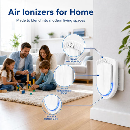 Plug In Air Ionizers - 2 Pack Negative Ion Technology Air Purifier, Quiet Mini Air Freshener for Home, Bedroom, Office, Basement - Portable Air Purifiers for Odor, Dust, Smoke, Pet Smell White