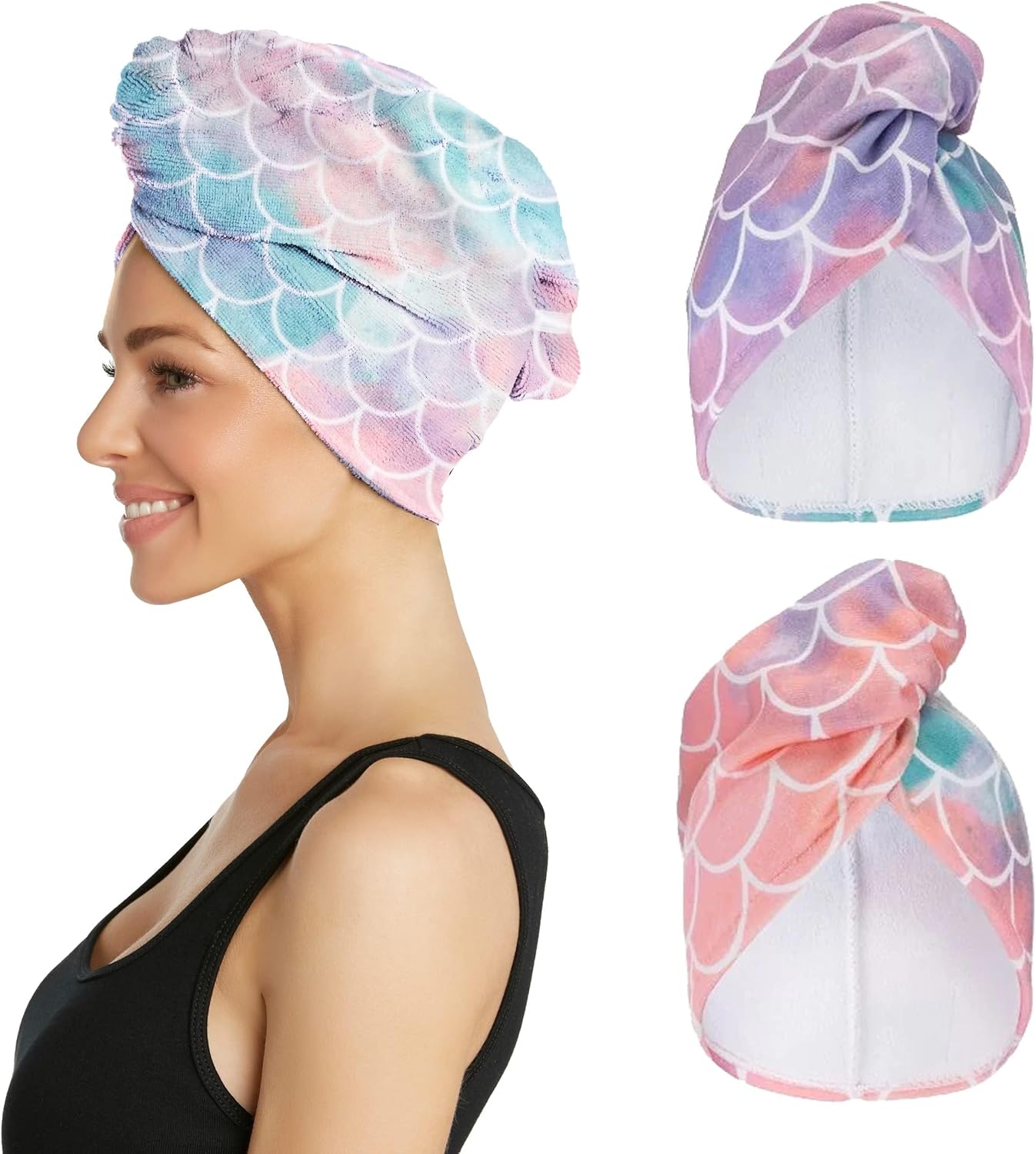 Turbie Twist 2-Pack Microfiber Hair Towel for Beauty, Travel, Gifting - Hair Wrap Turban for Straight, Wavy & Curly Hair - Premium Personal Care - Dark Purple & Light Purple