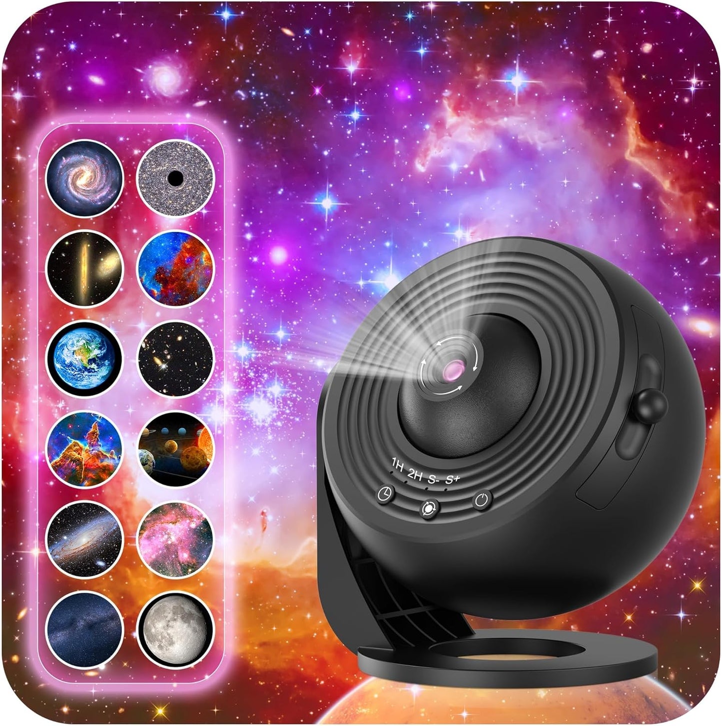 Galaxy Projector for Bedroom, HD Image Star Projector Galaxy Light Adjustable Knob, 13 Film Discs Planetarium Projector for Kids, 360° Rotating 1/2h Timer Simple 3-Button Control Black&White