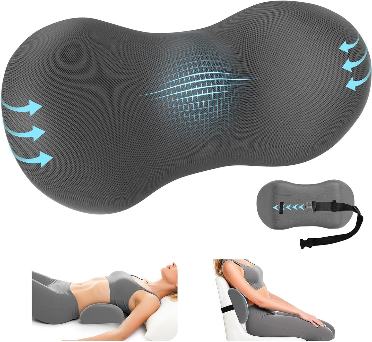 SweetSlubr Lumbar Support Pillow for Office Chair - Memory Foam Lumbar Pillow with Detachable Strap & Breathable Cover, Ergonomic Back Support for Office Chair, Car Seat Cushion, Bed Rest (Black)