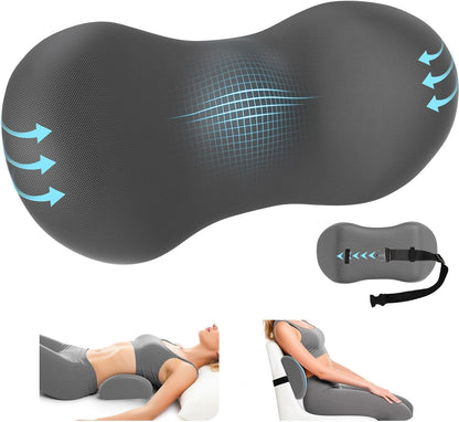 SweetSlubr Lumbar Support Pillow for Office Chair - Memory Foam Lumbar Pillow with Detachable Strap & Breathable Cover, Ergonomic Back Support for Office Chair, Car Seat Cushion, Bed Rest (Black)