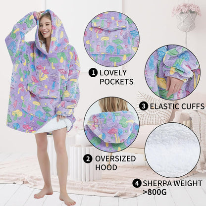 Fiosnow Sun and Moon Blanket Hoodies for Women and Men Adult Oversize Wearable Blanket Hoodies for Soft and Warm