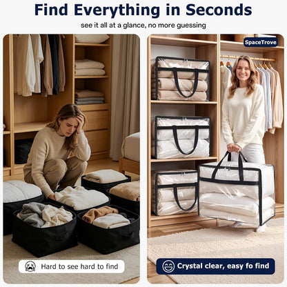 SpaceTrove Clear Storage Bags, 4-Pack Under Bed and Closet Organizers 40L