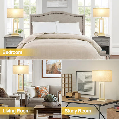 Gold Table Lamps Set of 2, 16.4" Bedside Lamps for Nightstand with USB C+A