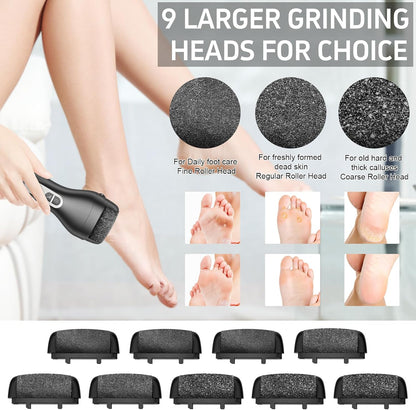 Electric Callus Remover for Feet,Professional Pedicure Kit Rechargeable Foot File Hard Skin Remover for Cracked Heels &Dead Skin,with 3 Roller Heads 2 Speed(White N9)