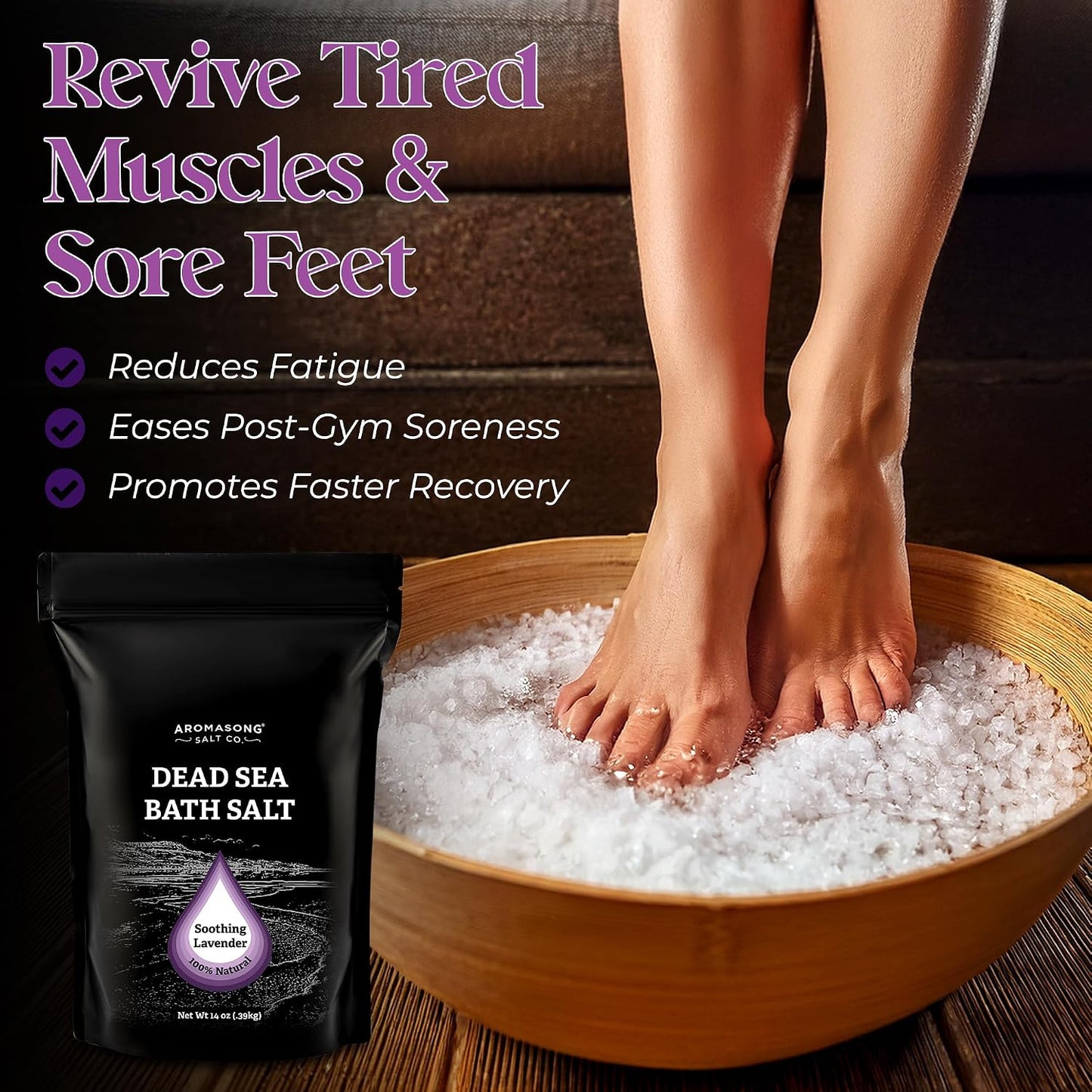 Aromasong Dead Sea Salt Bath Soak 14 OZ Pack – 100% Natural Dead Sea Salts for Soaking, Relaxation, and Detoxification of Skin, Dead Sea Salts for Bath to Rejuvenate and Refresh- Resealable Pack