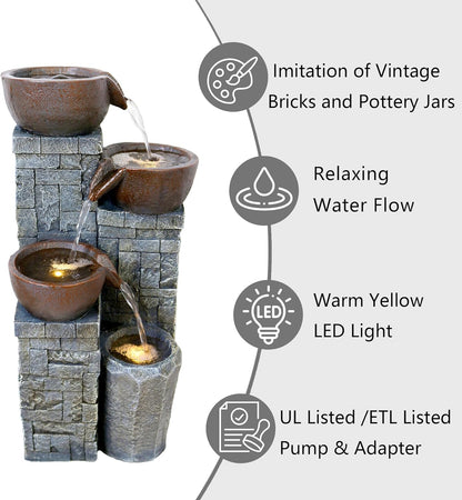 4-Tiered Outdoor Tabletop Water Fountain 17.9”