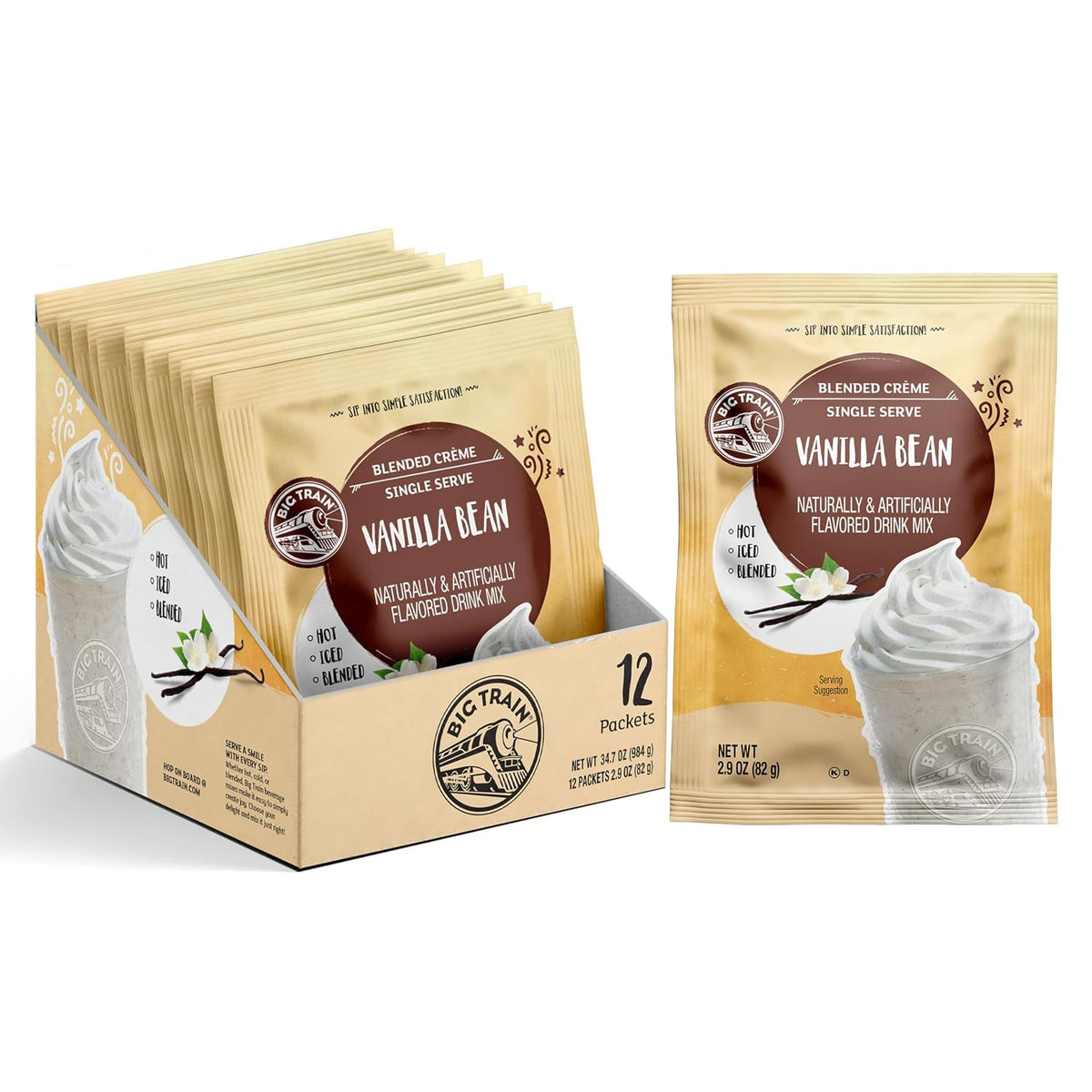 Big Train Spiced Chai Tea Latte Beverage Mix, 2.9 oz Packets (Pack of 12)