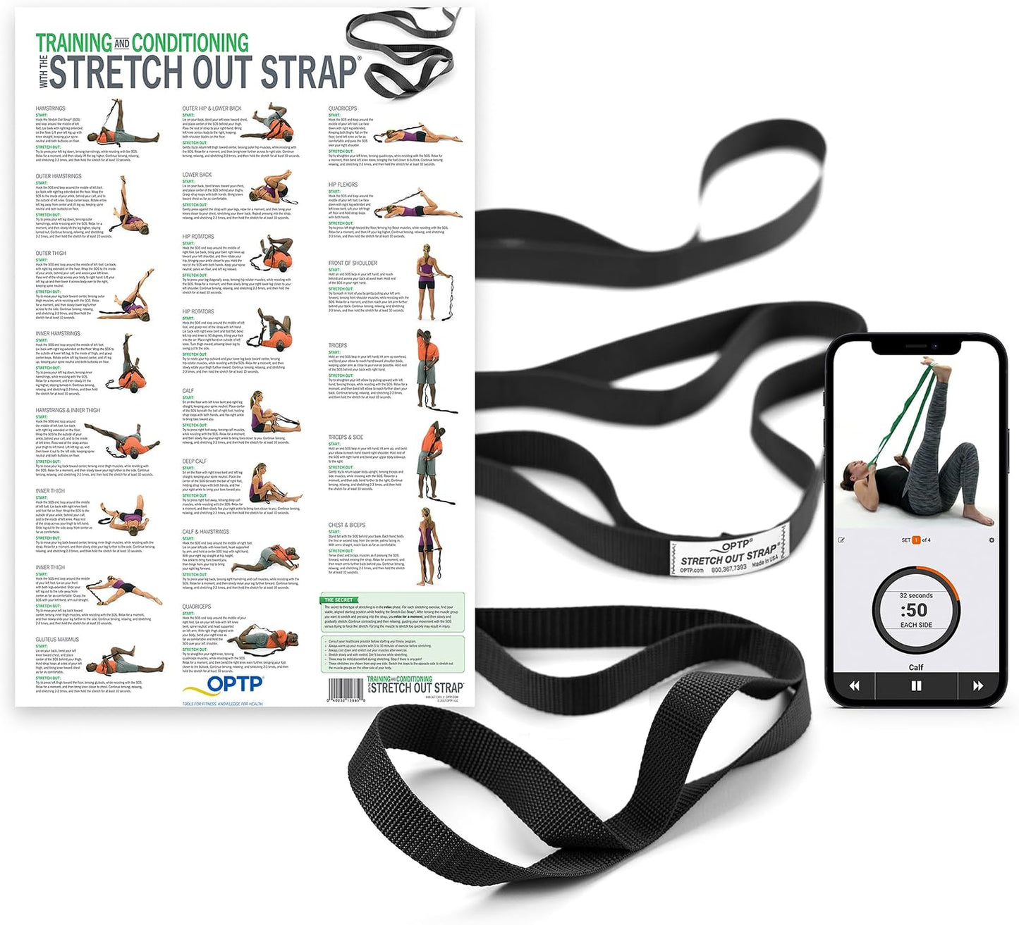 OPTP The Original Stretch Out Strap XL with Exercise Poster, USA Made