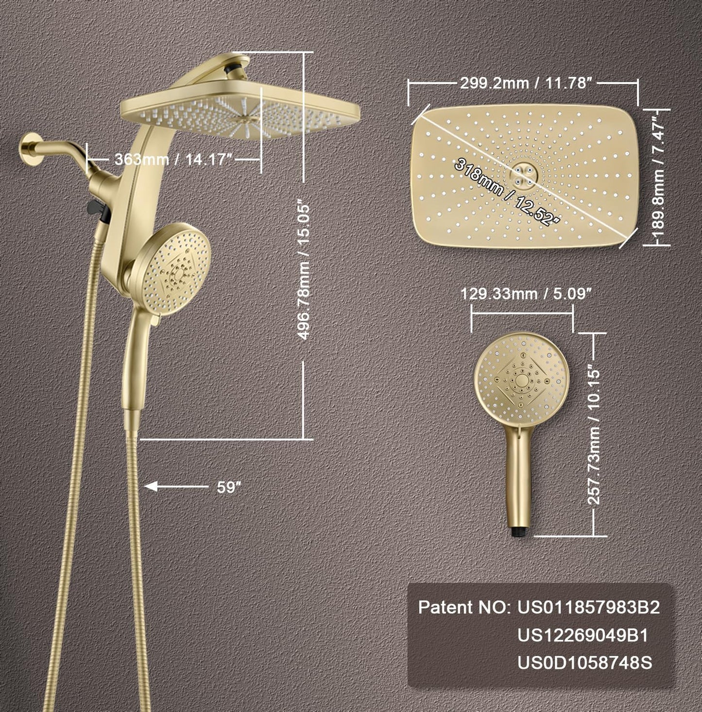 BOZYBO Rain Shower Head with Handheld: High Pressure Shower Heads with Handheld Spray Combo, 12" Rainfall Shower Head and 9 Sprays Hand Showerheads with Magnetic Docking and Power Jets, Black 1.75GPM