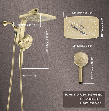 BOZYBO Rain Shower Head with Handheld: High Pressure Shower Heads with Handheld Spray Combo, 12" Rainfall Shower Head and 9 Sprays Hand Showerheads with Magnetic Docking and Power Jets, Black 1.75GPM