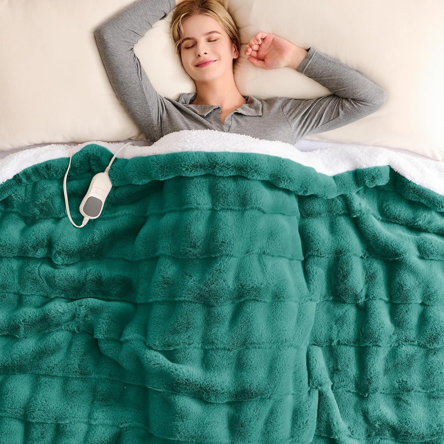 Homemate Heated Blanket Electric Throw - 50"x60" Heating Blanket Throw 1/2/4/6/8 Hours Auto-Off 10 Heat Levels Over-Heat Protection Luxury Faux Fur Sherpa ETL Certification