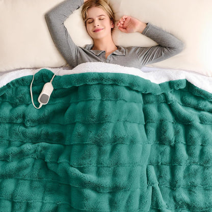 Homemate Heated Blanket Electric Throw - 50"x60" Heating Blanket Throw 1/2/4/6/8 Hours Auto-Off 10 Heat Levels Over-Heat Protection Luxury Faux Fur Sherpa ETL Certification