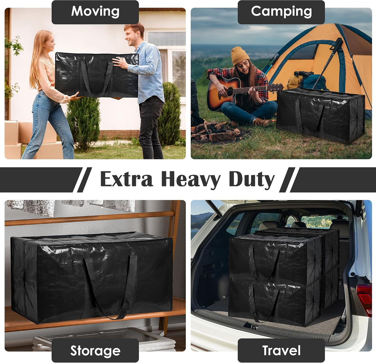 Moving Bags Heavy Duty 210GSM with Full-Open Side Zipper, 93L 220lbs Waterproof Foldable Storage Totes for College Dorm Move-In, Moving Boxes Alternative & Home Organization, Blue