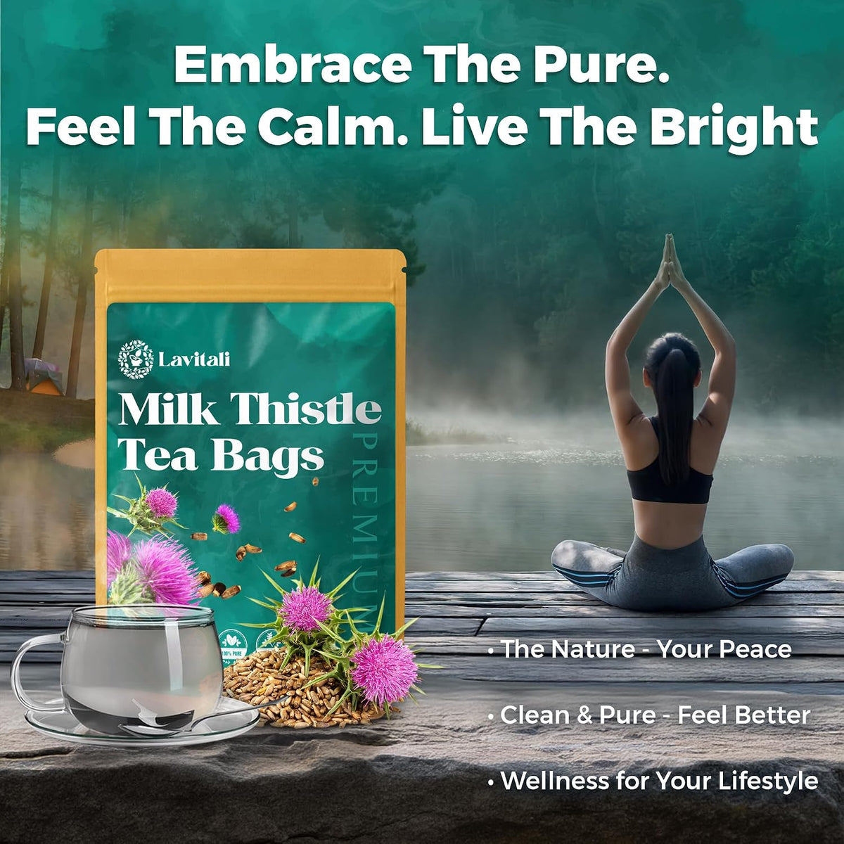 Lavitali, Milk Thistle Tea Bags | 60 bags, 100% Pure Herbal Tea | Caffeine-Free, Antioxidant-Rich, Eco-Friendly Filter Bags | Daily Natural Botanical, Hot or Iced Herbal Infusion