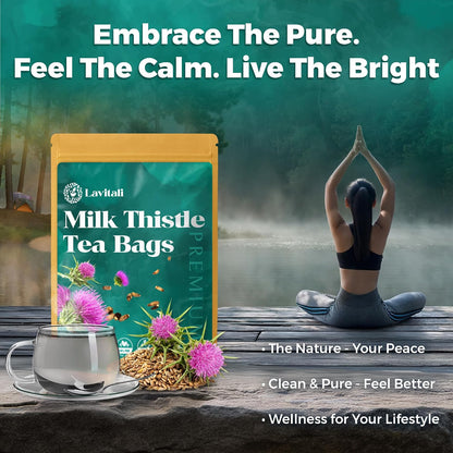 Lavitali, Milk Thistle Tea Bags | 60 bags, 100% Pure Herbal Tea | Caffeine-Free, Antioxidant-Rich, Eco-Friendly Filter Bags | Daily Natural Botanical, Hot or Iced Herbal Infusion