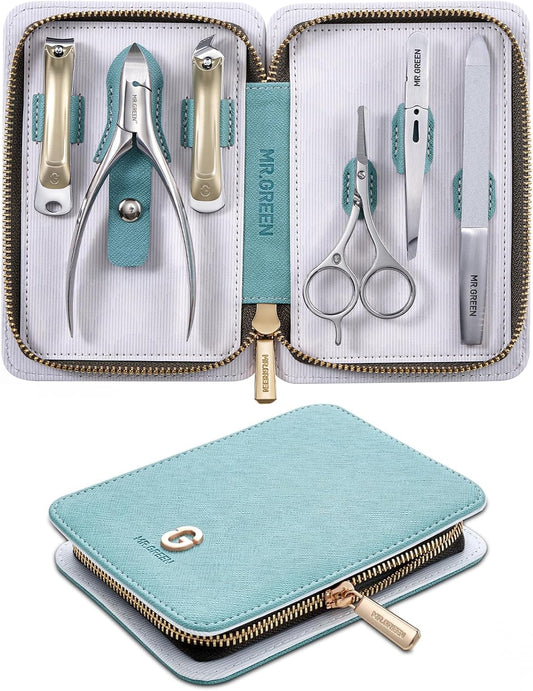 MR.GREEN Manicure Kit 10 in 1, German Stainless Nail Clippers Set, Professional Personal Nail Care Kit Manicure Pedicure Set, Portable Travel Nail Kit with Exquisite Leather Case for Men & Women